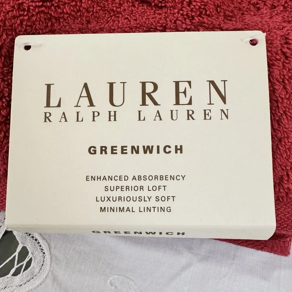 Lauren Ralph Lauren Greenwich Luxury Cotton Towel Set Cranberry 2pc New